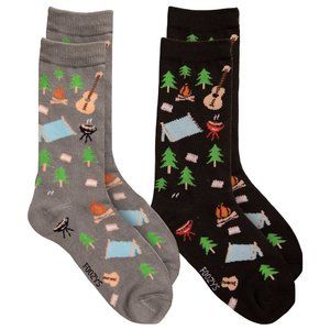 Camping Out Grounds Tent Grill Campsite Fire Crew Socks Foozys Women's 2 Pair